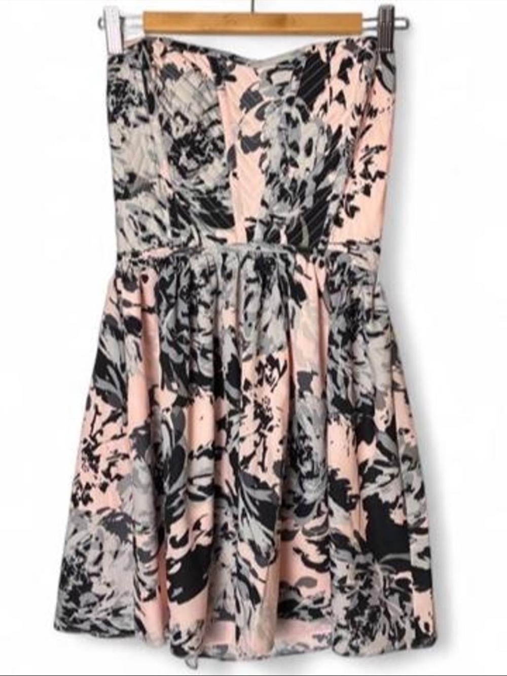 AQUA- black gray and pink floral print polyester dress- Size: S